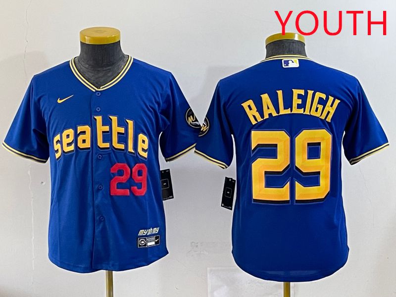 Youth Seattle Mariners 29 Raleigh Blue City Edition 2025 Nike MLB Jersey style 3